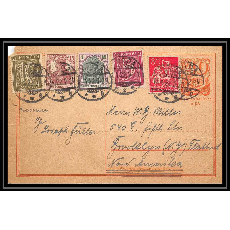 4592 deutsche reich complement 1923 affranchissement mixte 1922 carte postale Allemagne (germany) Entier postal Statione