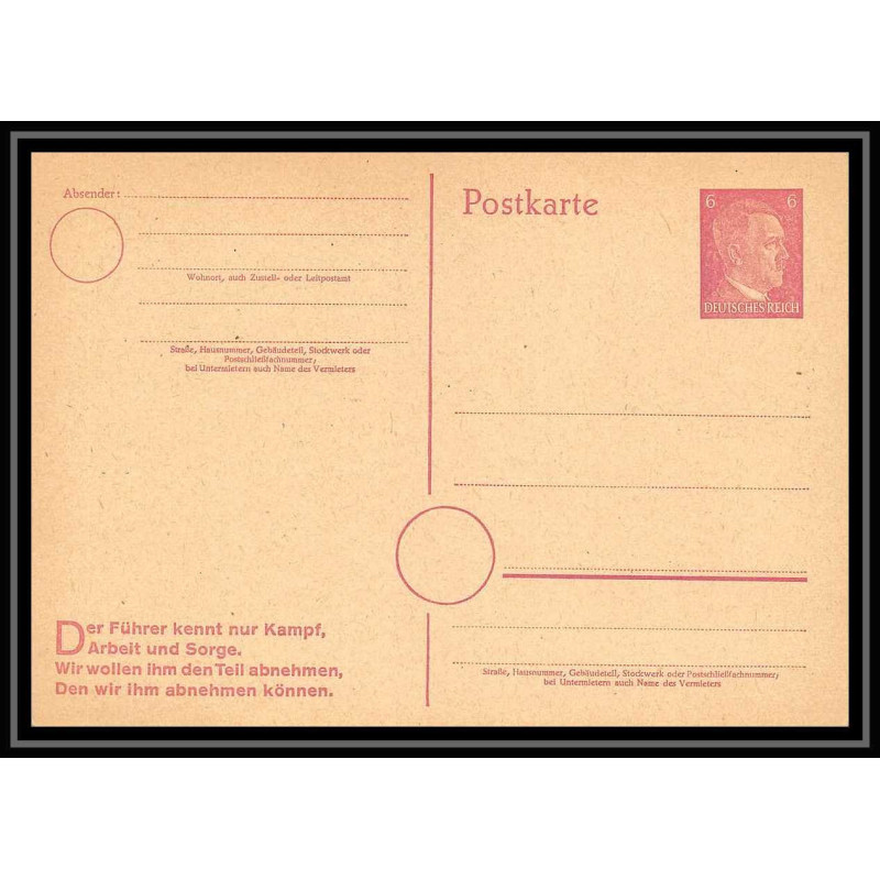 4595 deutsche reich hitler 6p neuf tb carte postale Allemagne (germany) Entier postal Stationery