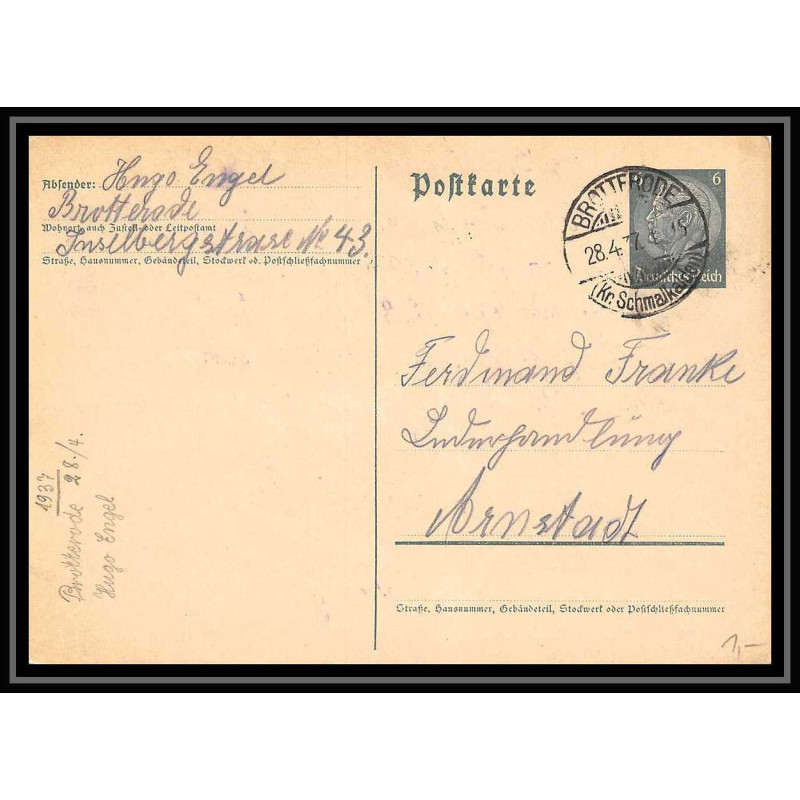 4603 deutsche reich hindenburg 6p carte postale Allemagne (germany) Entier postal Stationery