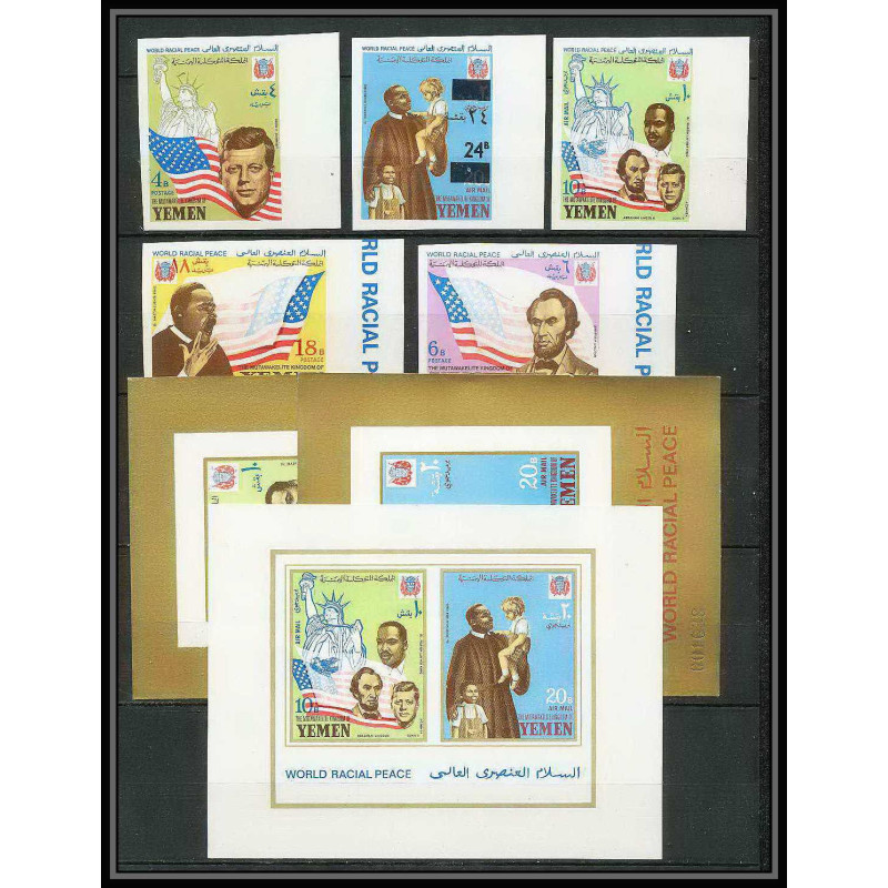 371 - Yemen kingdom MNH ** Mi N° 585 / 589 B + BLOC 130 / 132 non dentelé (Imperf) ethnic equality kennedy lincoln