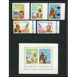371 - Yemen kingdom MNH ** Mi N° 585 / 589 B + BLOC 130 / 132 non dentelé (Imperf) ethnic equality kennedy lincoln