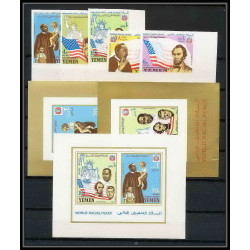 371A - Yemen kingdom MNH ** Mi N° 585 / 589 B + BLOC 130 / 132 non dentelé (Imperf) ethnic equality kennedy lincoln