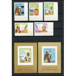 371A - Yemen kingdom MNH ** Mi N° 585 / 589 B + BLOC 130 / 132 non dentelé (Imperf) ethnic equality kennedy lincoln