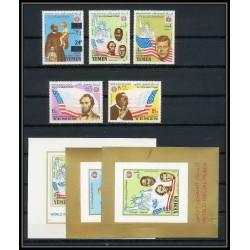 371k - Yemen kingdom MNH ** Mi N° 585 / 589 A + bloc N° 130 /132 Kennedy Luther King lincol liberty statue 