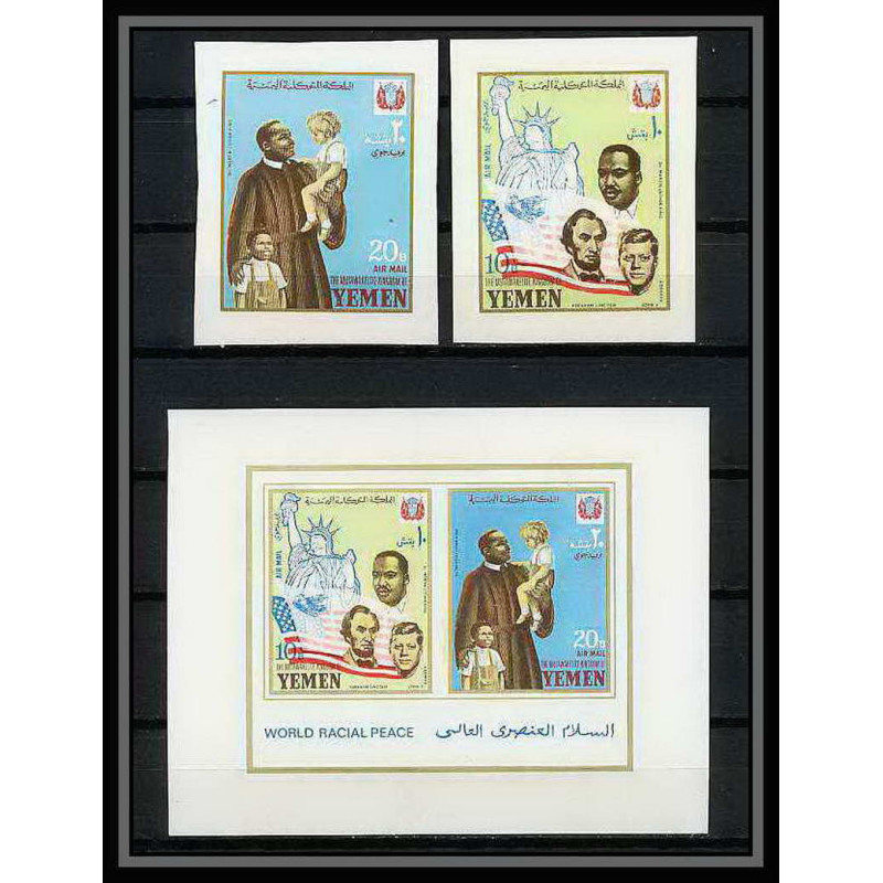 371M - Yemen kingdom MNH ** Mi bloc N° 130 B + non dentelé (Imperf) Kennedy / Luther King lincoln