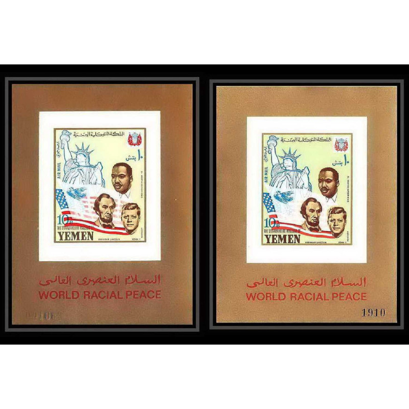 372 - Yemen kingdom MNH ** Mi bloc N° 131 B error : number on the left and aon the right Kennedy / Luther King lincoln