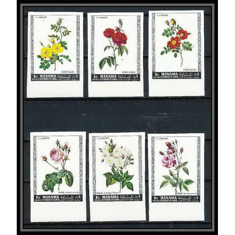 377 - Manama MNH ** Mi N° 170 / 175 B non dentelé (Imperf) fleurs flowers Roses