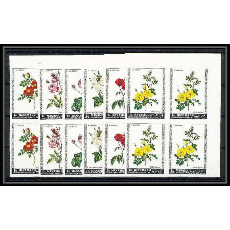 377a - Manama MNH ** Mi N° 170 / 175 B non dentelé (Imperf) fleurs flowers Roses bloc 4