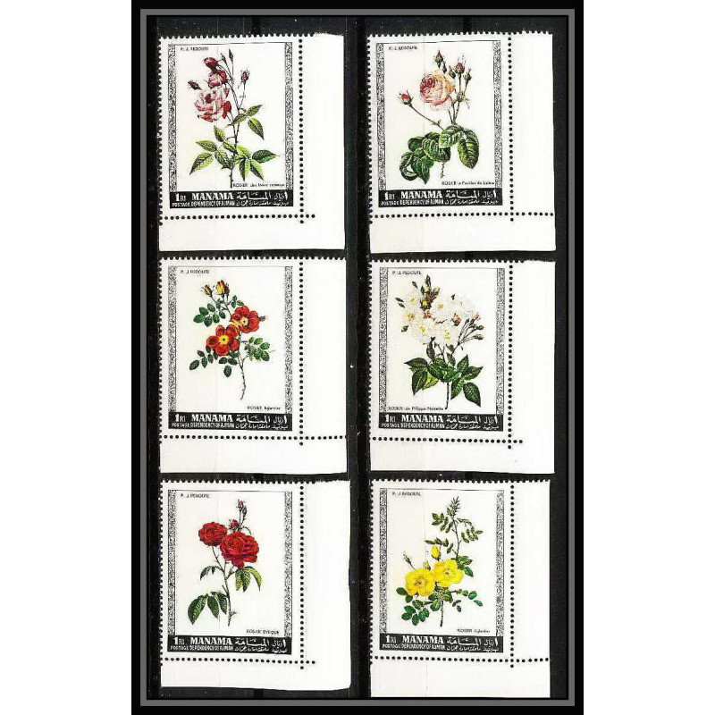 378a - Manama MNH ** Mi N° 170 /175 A fleurs flowers Roses coin de feuille