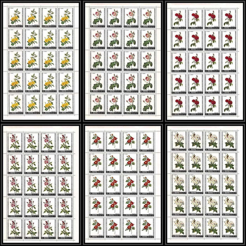 378c - Manama MNH ** Mi N° 170 /175 A fleurs flowers Roses feuilles sheets