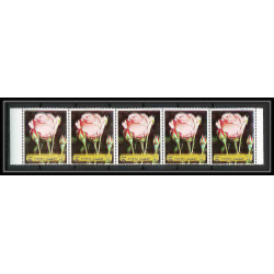 379e - Fujeira MNH ** Mi N° 1251 A varieté error - couleur décalées flowers) ROSES rosen bande de 5