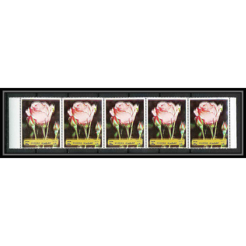 379e - Fujeira MNH ** Mi N° 1251 A varieté error - couleur décalées flowers) ROSES rosen bande de 5