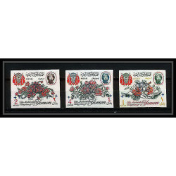 380a - Yemen kingdom MNH ** Mi N° 341 / 343 B overprint non dentelé (Imperf) fleurs fleur flowers Roses