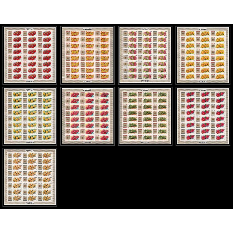 382d - Fujeira MNH ** Mi N° 381 / 389 A fleurs (fleur wild flowers) Roses non dentelé (Imperf) feuilles sheets