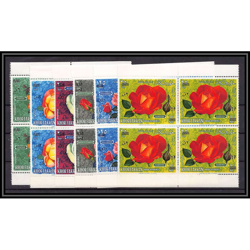 384 - Sharjah khor fakkan MNH ** Mi N° 91 / 96 A overprint fleurs flowers roses rosen bloc 4