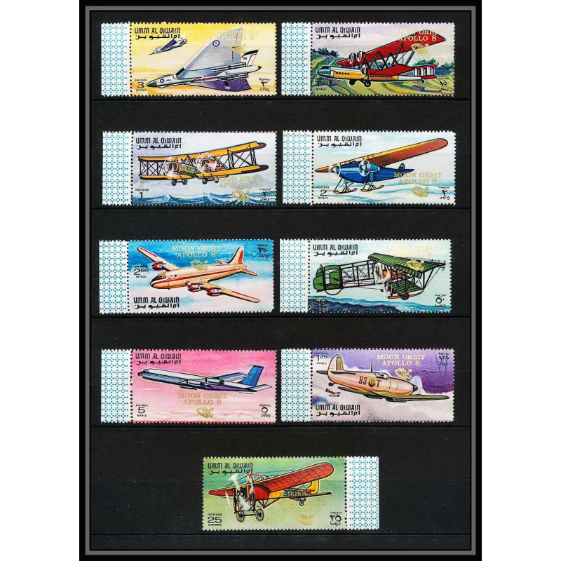 385 - Umm al Qiwain MNH ** Mi N° 305 / 313 A avion (plane planes avions) Overprint apollo 8 moon orbit espace (space) 