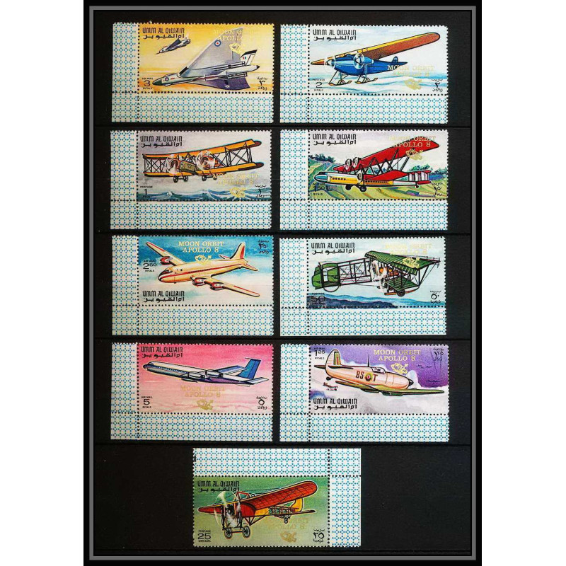 385aa - Umm al Qiwain MNH ** Mi N° 305 / 313 A avion (plane planes avions) Overprint apollo 8 moon orbit espace (space) 