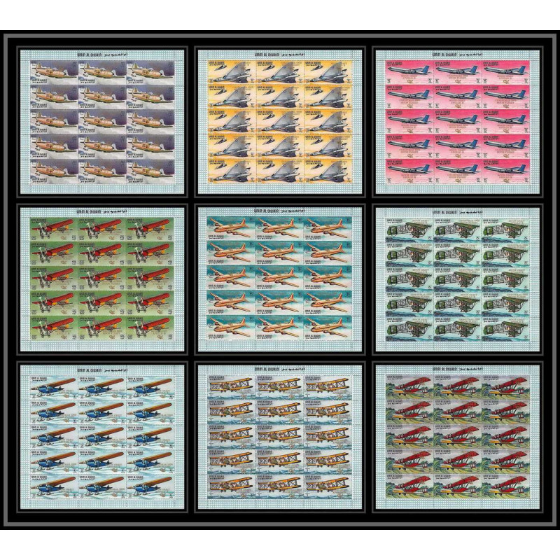 385b Umm al Qiwain MNH ** Mi N° 305 / 313 A planes avions Overprint apollo 8 espace (space) feuilles sheets COTE 285 eur