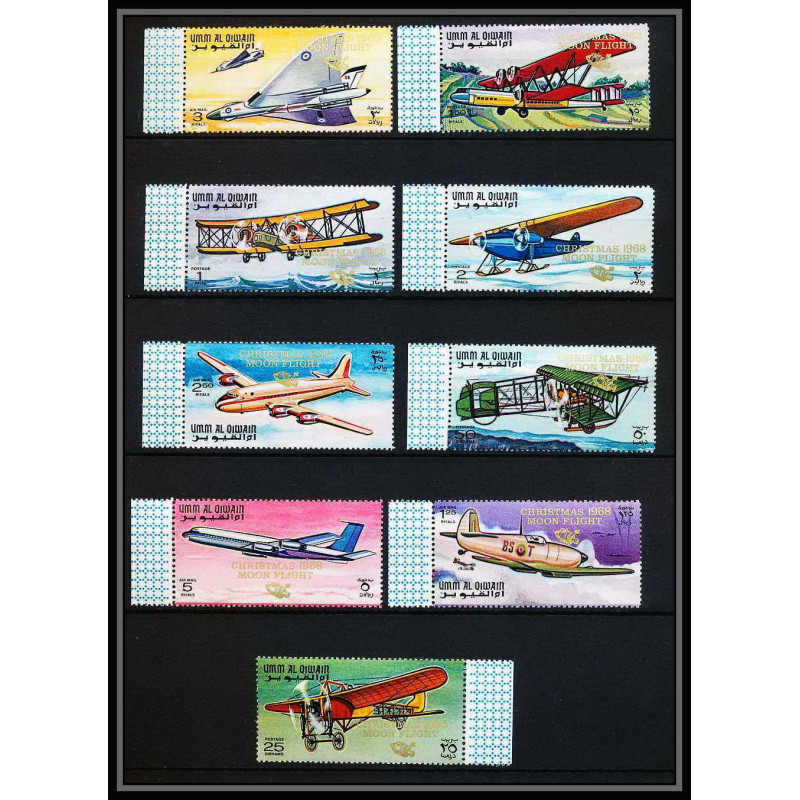 385c Umm al Qiwain MNH ** Mi N° A 305 / 313 A avion planes avions Overprint christmas 1968 moon flight espace space