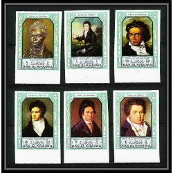 387 - Ras Al Khaima MNH ** Mi N° 635 / 640 B Musique (music) Ludwig van Beethoven german composer Non dentelé imperf