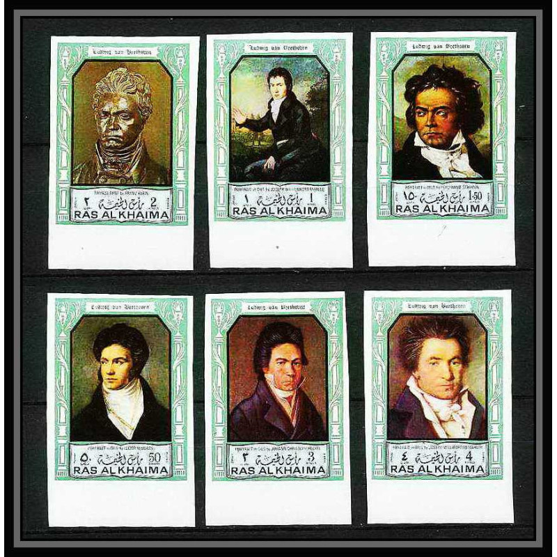 387 - Ras Al Khaima MNH ** Mi N° 635 / 640 B Musique (music) Ludwig van Beethoven german composer Non dentelé imperf