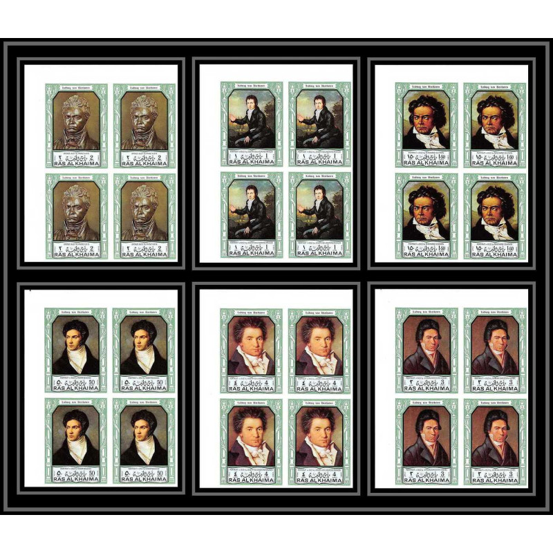 387b Ras Al Khaima MNH ** Mi N° 635 / 640 B Musique (music) Ludwig van Beethoven german non dentelé (Imperf)