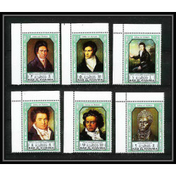 388a - Ras Al Khaima MNH ** Mi N° 635 / 640 A Musique (music) Ludwig van Beethoven german composer COIN DE FEUILLE