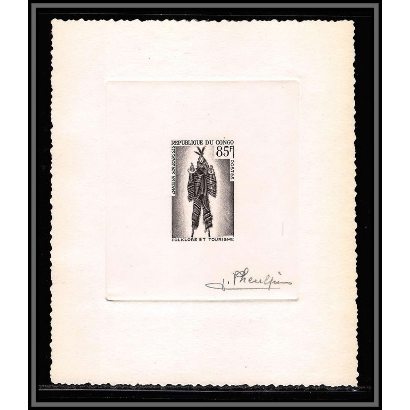 2707 N°166 danseur sur echasses dance 1964 Epreuve d'artiste artist proof Signé Pheulpin signed autograph congo
