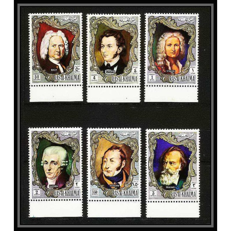 392 - Ras Al Khaima MNH ** Mi N° 586 / 591 A Musique (music) compositeurs (composers) vivaldi chopin - bach brahms