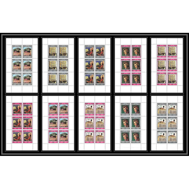 393b - Sharjah MNH ** N° 723 / 732 A Musique (music) Wolfgang Amadeus Mozart composers feuilles sheets