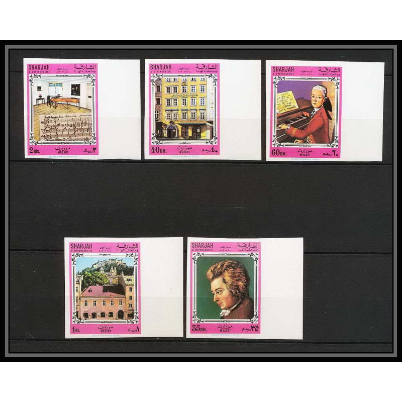 394a - Sharjah MNH ** Mi N° 728 / 732 B Musique (music) Amadeus Mozart composers non dentelé (Imperf)