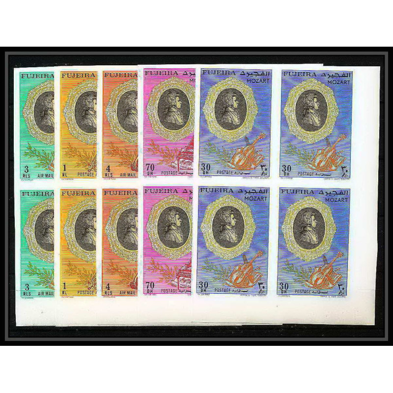 397e - Fujeira MNH ** Mi N° 770 / 774 B Musique (music) Wolfgang Amadeus Mozart non dentelé (Imperf) bloc 4 