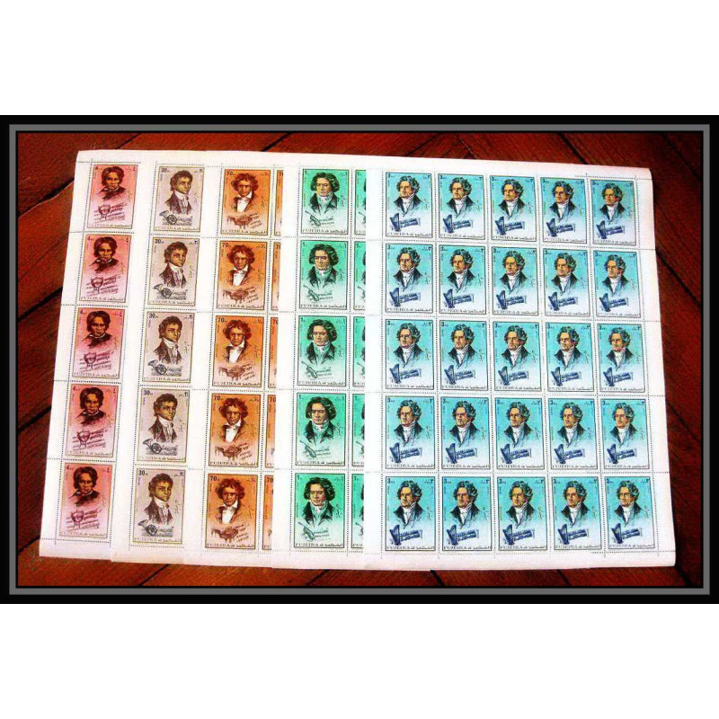 399d - Fujeira MNH ** Mi N° 732 / 736 A Musique (music) Ludwig van Beethoven composer feuilles sheets cote 125 euros