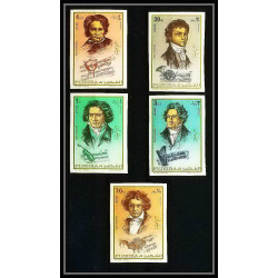 400 - Fujeira MNH ** Mi N° 732 / 736 B Musique (music) Ludwig van Beethoven composer non dentelé (Imperf)