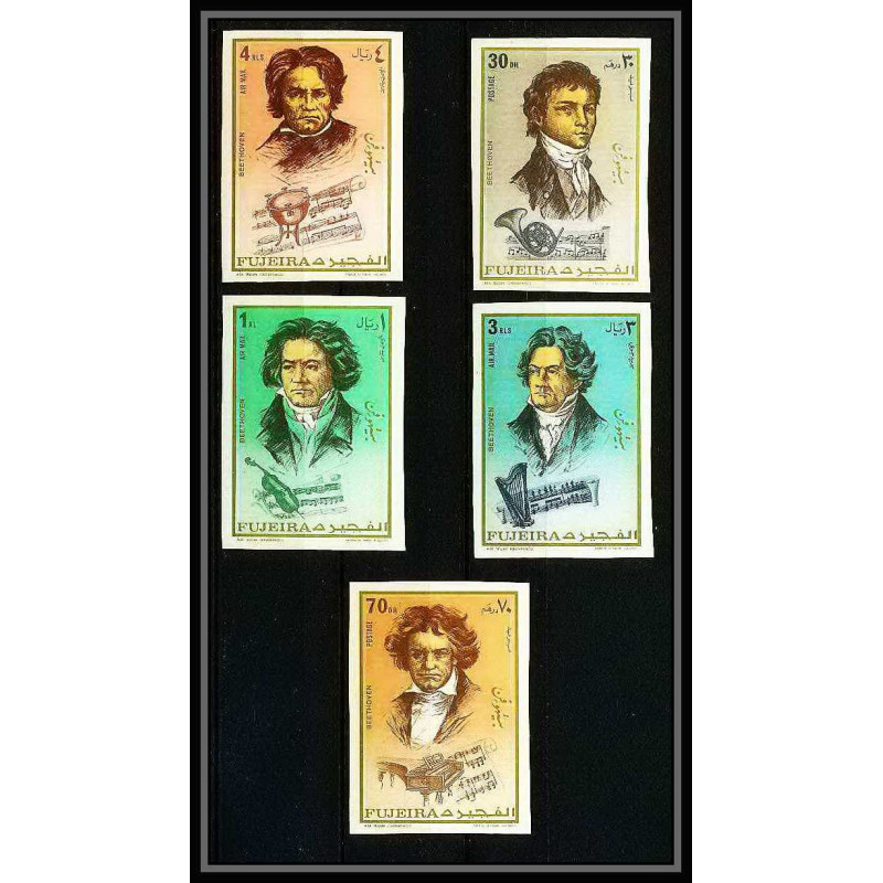 400 - Fujeira MNH ** Mi N° 732 / 736 B Musique (music) Ludwig van Beethoven composer non dentelé (Imperf)