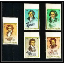 400a - Fujeira MNH ** Mi N° 732 / 736 B Musique (music) Ludwig van Beethoven composer non dentelé (Imperf)