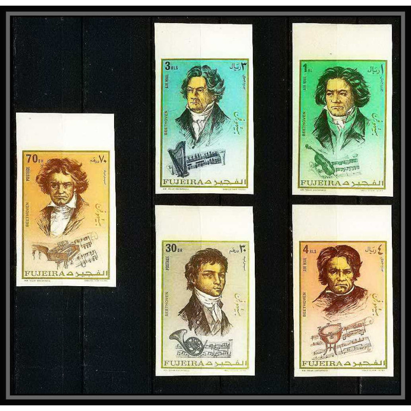 400a - Fujeira MNH ** Mi N° 732 / 736 B Musique (music) Ludwig van Beethoven composer non dentelé (Imperf)
