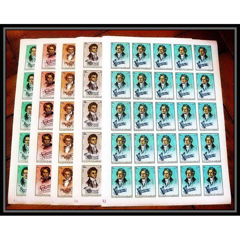 400c - Fujeira MNH ** Mi N° 732 / 736 B Musique (music) Ludwig van Beethoven non dentelé (Imperf) feuilles sheets