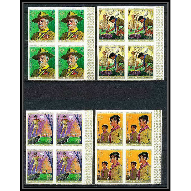 401f - Fujeira MNH ** Mi N° 513 / 516 B Scout (Pfadfinder scouting jamboree scouts) non dentelé (Imperf) bloc 4