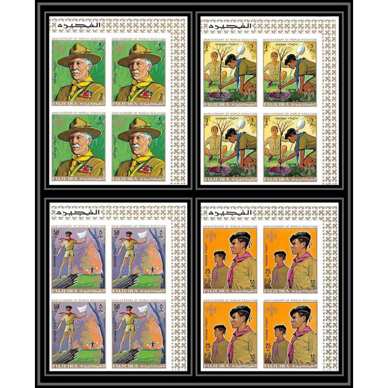 401h - Fujeira MNH ** Mi N° 513 / 516 B Scout (Pfadfinder scouting jamboree scouts) non dentelé (Imperf) bloc 4 CDF