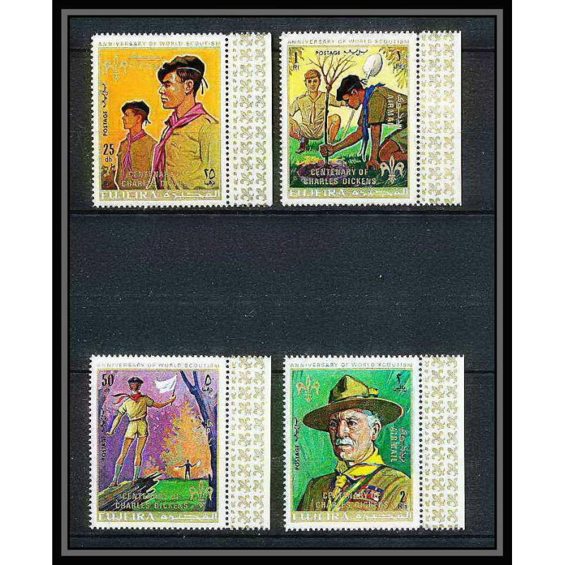 402 - Fujeira MNH ** Mi N° 517 / 520 A Scout (Pfadfinder scouting jamboree scouts) Overprint gold charles dickens