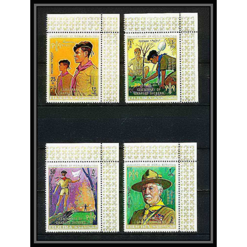 402a - Fujeira MNH ** Mi N° 517 / 520 A Scout (Pfadfinder scouting jamboree scouts) Overprint gold charles dickens CDF
