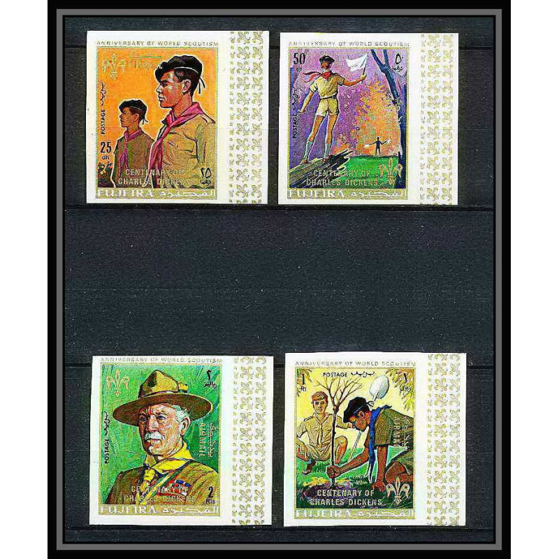 402d -Fujeira MNH ** Mi N° 517 / 520 B Scout Pfadfinder jamboree scouts Overprint gold dickens non dentelé (Imperf)