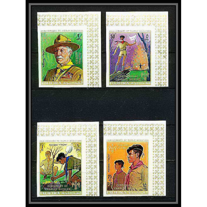402e - Fujeira MNH ** Mi N° 517 / 520 B Scout Pfadfinder jamboree scouts Overprint gold dickens Non dentelé imperf