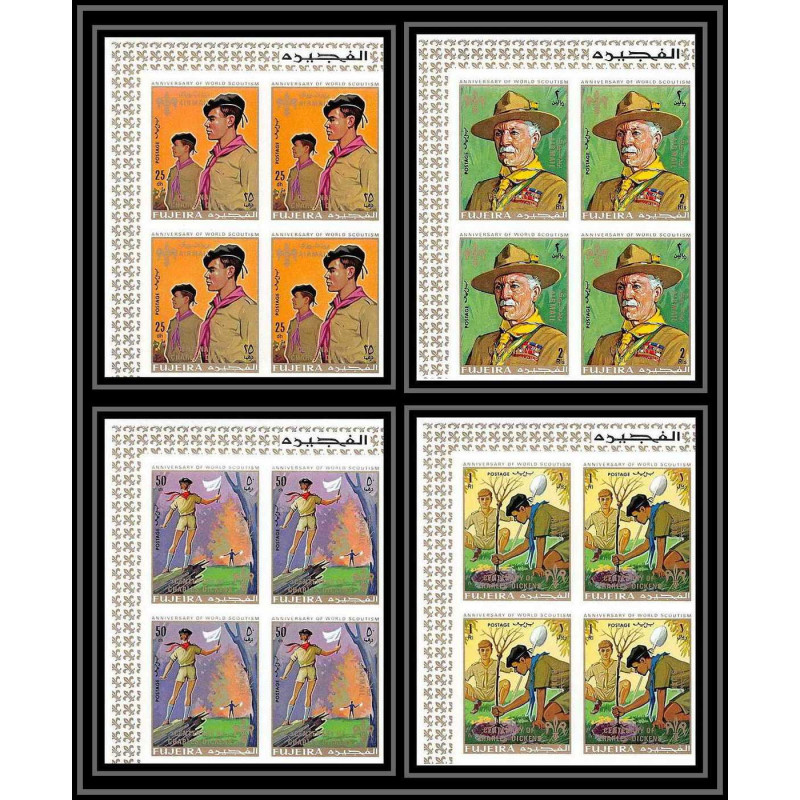 402f - Fujeira MNH ** Mi N° 517 / 520 B Scout Pfadfinder jamboree scouts Overprint gold dickens Non dentelé imperf