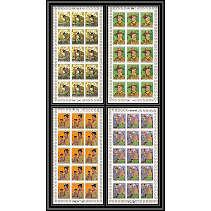 402g Fujeira MNH ** Mi N° 517 / 520 B Scout Pfadfinder scouts Overprint gold dickens non dentelé (imperf) feuilles sheet