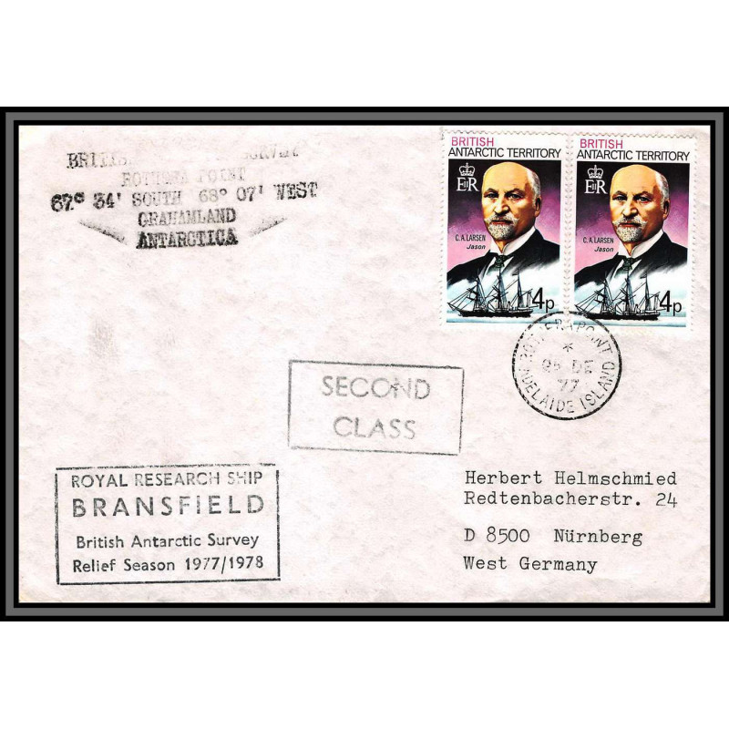 097004 graham land second class 25/12/1977 bransfield british antarctic territory antarctique lettre cover