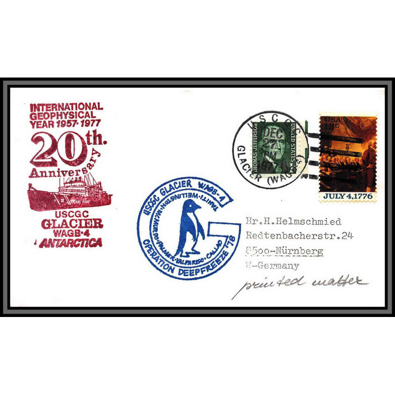 097062 usa uscgc glacier WAGB-4 27/12/1977 antarctic antarctique lettre cover
