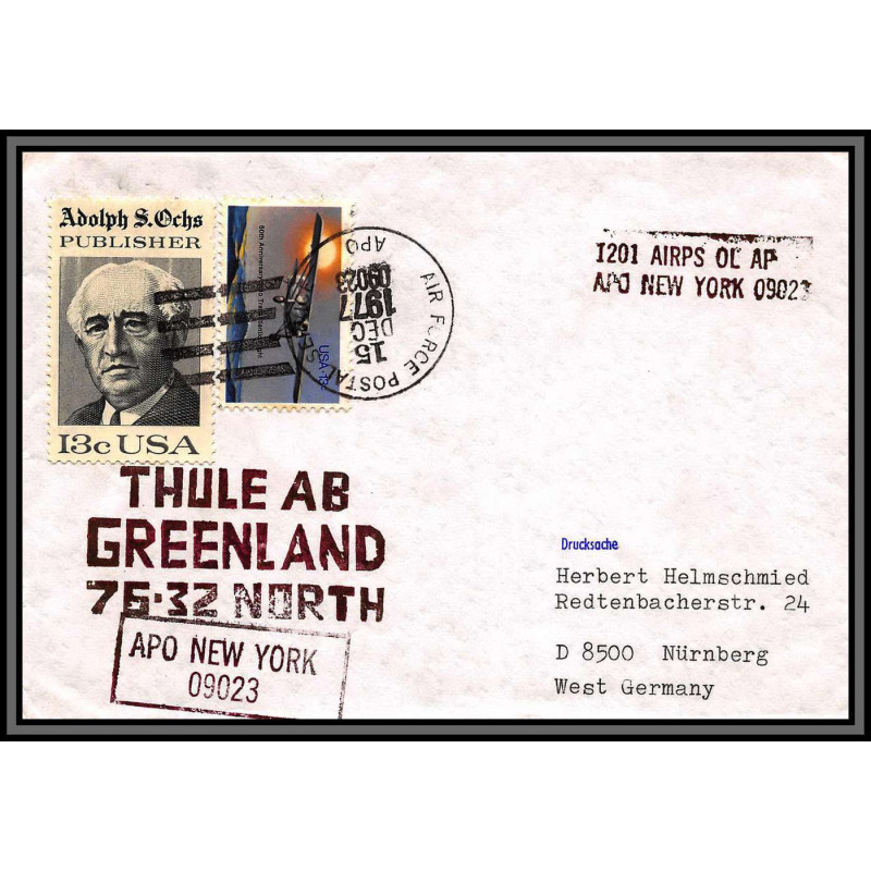 097078 thule ab greenland 75-32 north 15/12/1977 usa arctique arctic north pole lettre cover