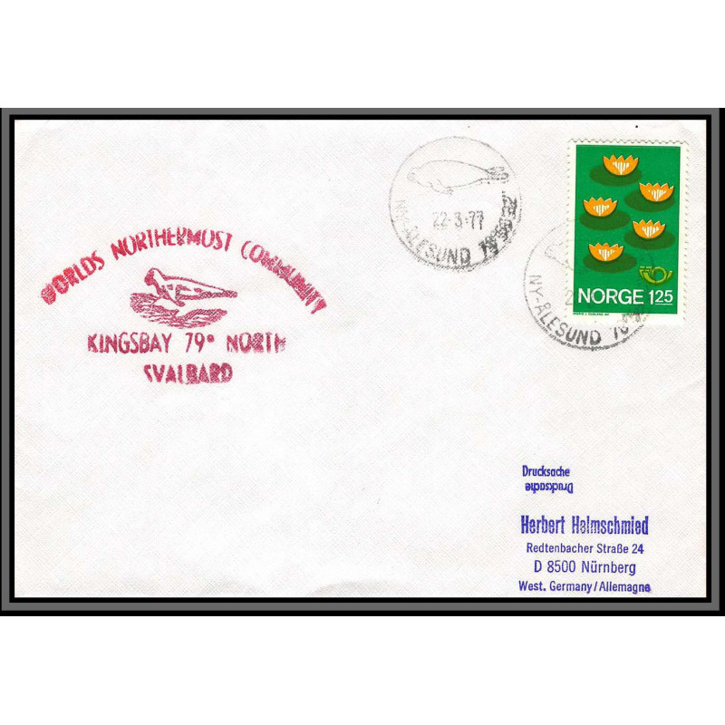 097211 svalbard 22/3/1977 kingsbay norge norvège arctique arctic north pole lettre cover